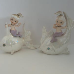 Norcrest Mermaids with Fish Wall Plaques/ 1950&#39;s Mermaid Wall Decor/ Vintage Norcrest Mermaid Wall Hanger