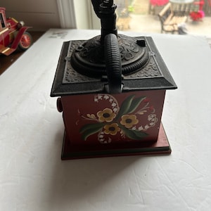 Coffee Grinder Vintage, Beautiful Vintage Red Coffee Grinder with Hand painted flowers Collectible