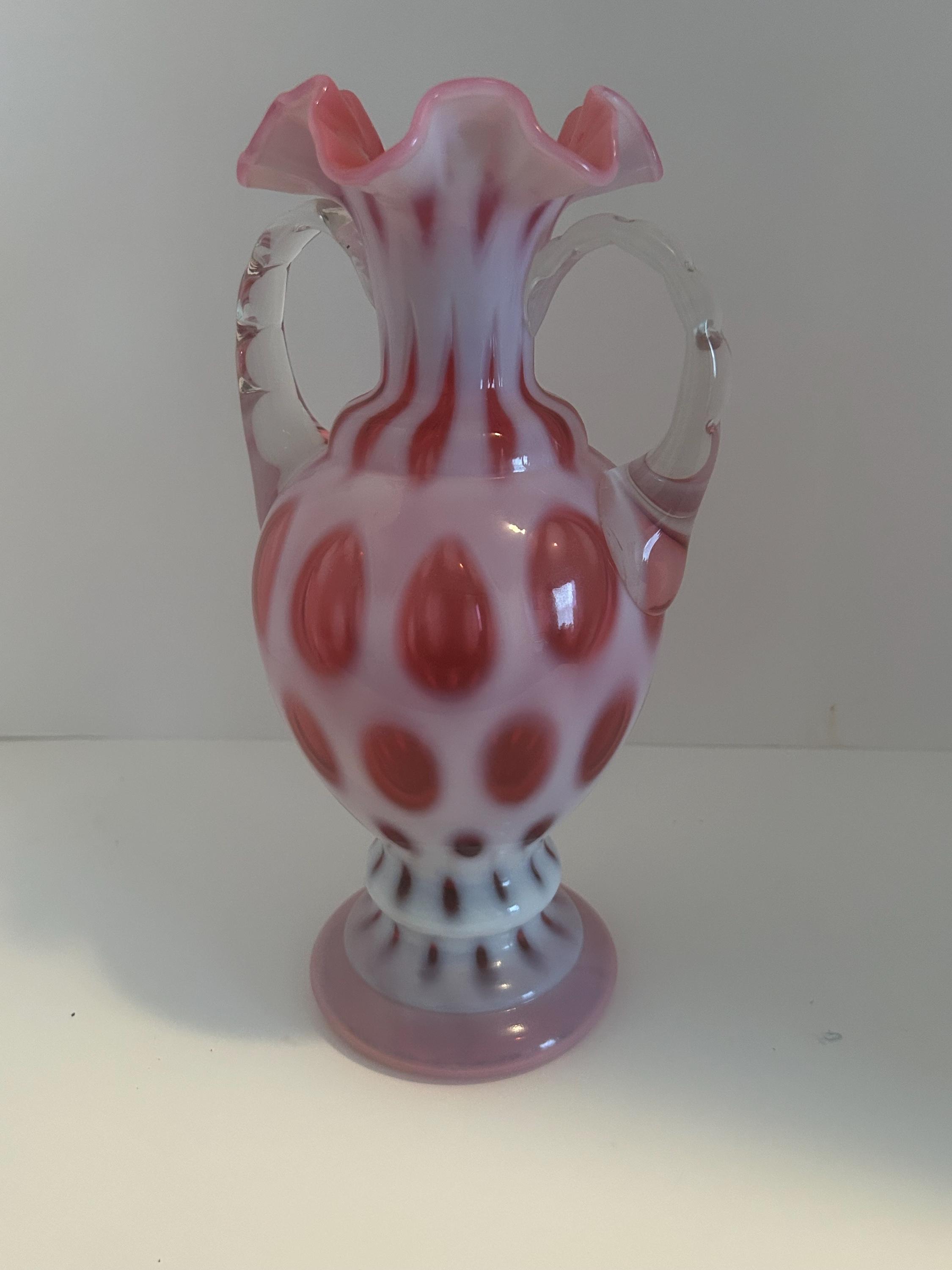 フェントン　オパールセント　ドット　花瓶 フェントン クランベリー オパールセント コイン ドット 2 ハンドル