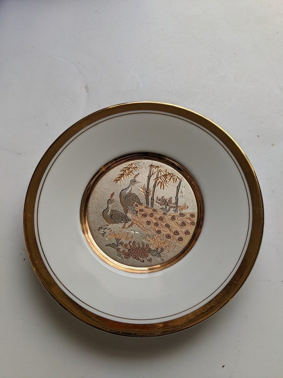 工芸品 CHOKIN ART 24KT CHOKIN Art 24KT GOLD - Peacocks, Black, Gold, & Silver