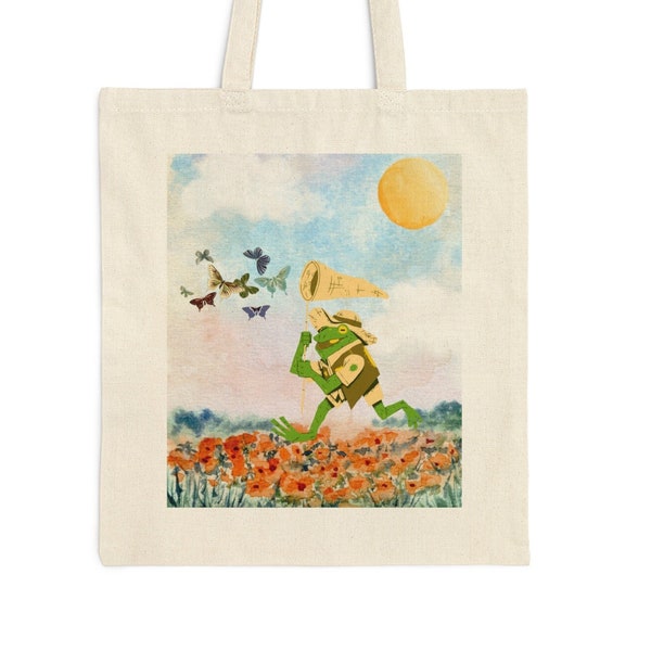 Frog Catching Butterflies tote bag | Watercolor Funny frog Tote | Funny Toad Tote | Cool Tote bag | Cute Tote | Animal Tote | Frog Gift