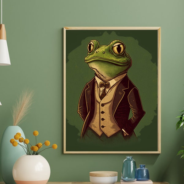 Frog in Tux  | Tuxedo Toad | Fancy Toad | Japanese Toad | Funny Frog Posters | Mr. Frog Wall Art | Funny Toad Poster | Toad Gifts | Froggy