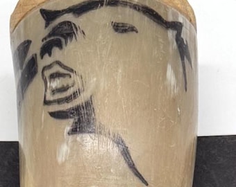 Large Native Steer Horn Rattle W/ Bear Prints/Image 13 3/4" Long