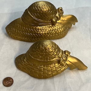 Vintage 2 Burwood Straw Hats Wall Hanging Summer Golden Garden Decor 1987