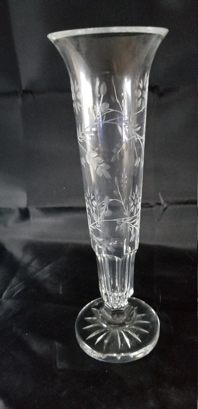 WATERFORD Etched Crystal Vase 9" Tall waterford etched crystal vase 9 tall