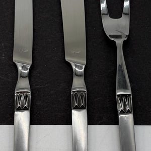 Vintage MCM A.S. Roestvrijstalen snij-/serveerset messen en vork 15,5&quot;