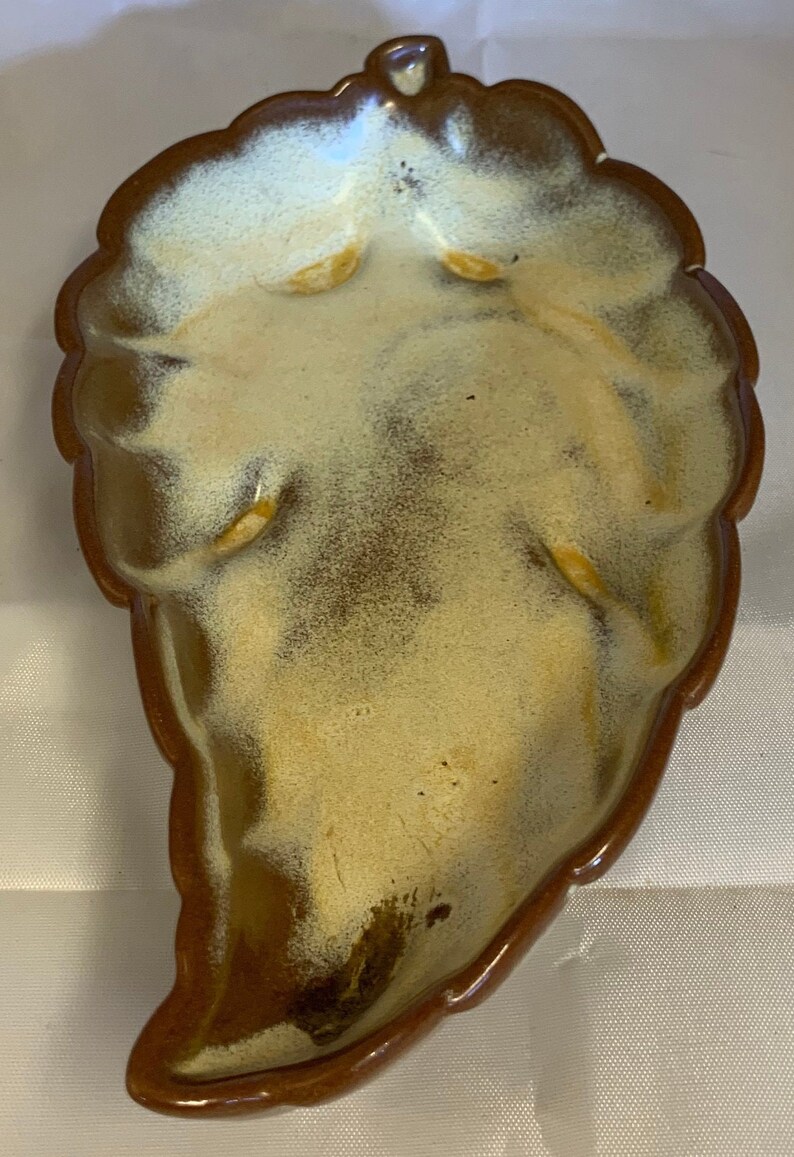 Stamped on Back Frankoma Pottery Leaf Dish #225 Promo With Colony Furniture House York P A