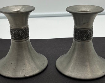 2 Vintage Menuett NORSK Tinn Pewter Candlestick Holders 4.5" T