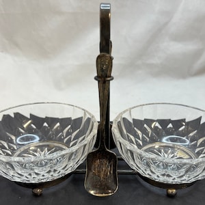 Vintage VAL ST LAMBERT Crystal Condiment/Caviar Serving Caddy