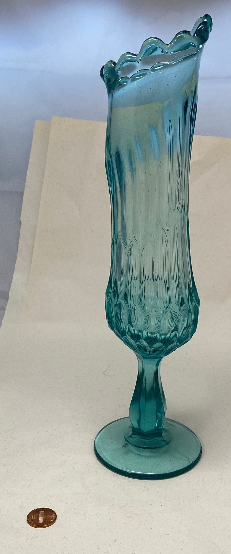 Vintage Lt. Blue Glass Pedestal Vase Thumbprint/ribbed Etsy UK