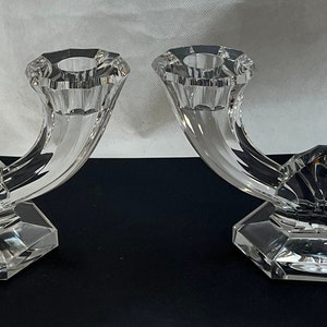 Vintage Pair Val St Lambert Imperial Double Light Candle Holders Candlesticks 8"