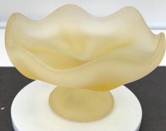 Viking Glass Epic Six-Petal Frosted Custard Compote Footed Pedestal Bowl