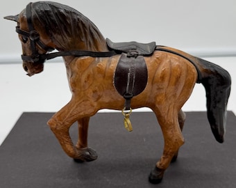 Vintage Leather Clad Horse Figurine w/Saddle 6.5" Tall