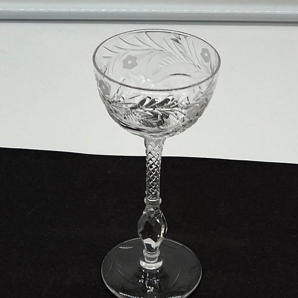 Vintage TIFFIN Crystal Wine/Champagne/Sherbert Glass Etched Elegant Glassware 6" Tall