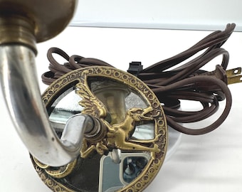 Antique Mirror Backed Brass Griffin Wall Sconce Light.