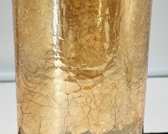 Mid Century Amber Iridescent Crackle Glass Cylinder Hurricane Chimney/Chandelier Shade 8 .75”