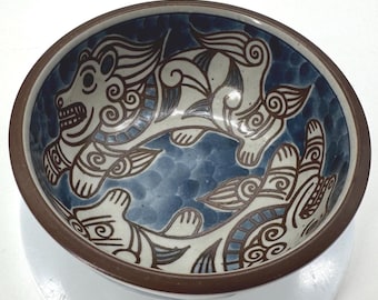 Vintage Mino Ware Hand Painted Lions on a Small Bowl 5.25" Wide by 2" Tall