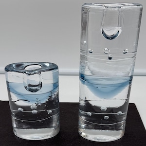 Set of Two Iittala Arkipelago Art Glass Candle Stick Holders By Timo Sarpaneva Blue Sommerso Made in Finland.