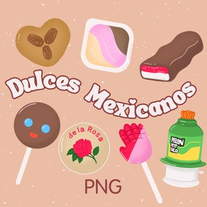 Dulces Mexicanos Mexikanische Süßigkeiten Digitale Illustration Clipart PNG Dateien Bubulubu, Duvalin, Dulce de Leche, Pelon Pelo Rico, Paletas, Mazapan