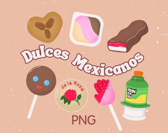 Dulces Mexicanos Mexican Candy Ilustración Digital Clipart PNG Archivos Bubulubu, Duvalin, Dulce de Leche, Pelon Pelo Rico, Paletas, Mazapan