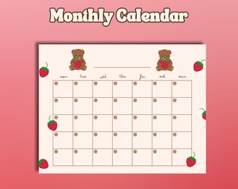 Calendario ilustrado mensual imprimible Oso Fresa sin fecha