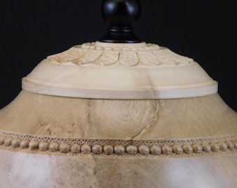 Hand-Carved Holly Wood Urn | Small Pet Memorial, Flower Inlay (U.449)