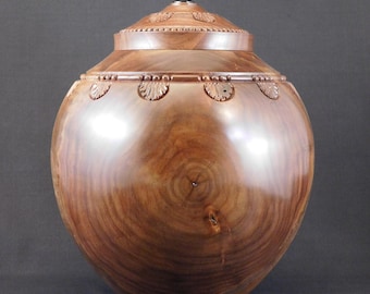 Hand-Carved Walnut Wood Urn | Lidded Memorial Vessel (U.467)