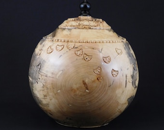 Hand Carved Spalted Maple Wood Urn | The Last Leaf (U.447)