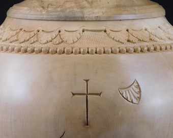 Hand Carved Holly Wood Funeral Urn | Pet/Human Ashes (U.444)