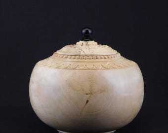 Hand Carved Holly Wood Urn | Pet or Human Ashes (U.404)