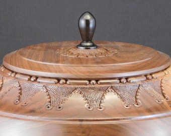 Hand Carved Walnut Wood Urn | Pet or Human Cremation (U.283)