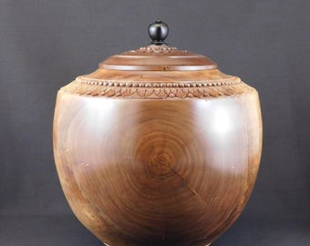 Hand Carved Walnut Wood Urn | Pet or Human Ashes (U.437)