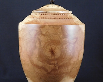 Hand Carved Beech Wood Urn | Memorial Cremation Vessel (U.471)