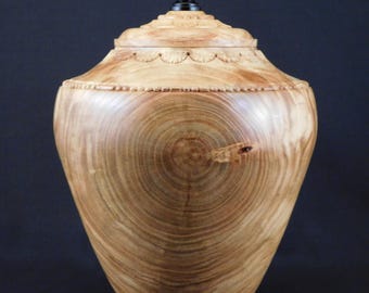 Hand-Carved Honey Locust Wood Urn | Pet/Human Ashes (U.463)