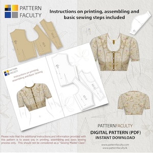 May include: A digital sewing pattern for a blouse with short sleeves. The pattern includes instructions on printing, assembling, and basic sewing steps. The pattern is available for instant download.