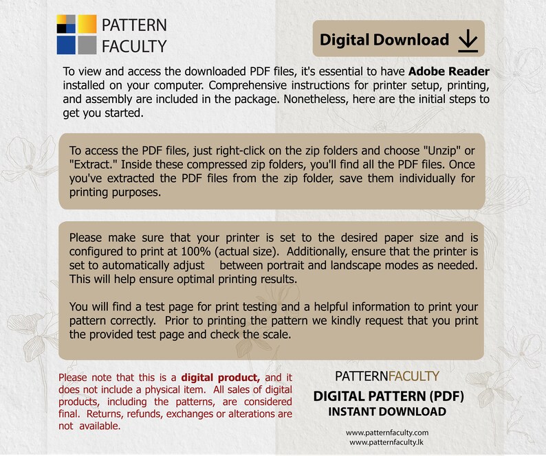 May include: A digital download for a PDF pattern. The text on the page reads "Digital Download" and "Digital Pattern (PDF) Instant Download".