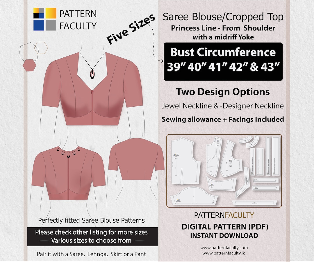 Saree Blouse High Neckline – Princess Line From Shoulder With Yoke – One  Design With Two Options – Five Sizes 39-43 – DIGITAL PATTERN. - Etsy, image size:1080x904