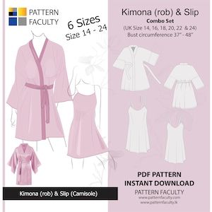 Plus Sizes - Women’s Kimono Rob and Slip (Chemise) set -  6  sizes – 14, 16, 18, 20, 22 & 24