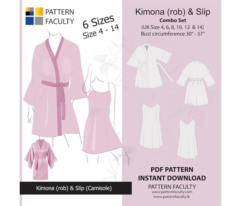Small Sizes - Women’s Kimono Rob and Slip, Sizes 4,6,8,10,12 & 14 Silk ...