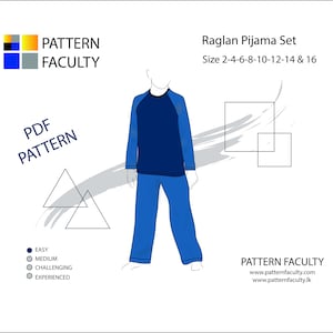 Raglan Pijama Set - PDF Pattern,  Kids classic Pijama set - Sewing Pattern.   8 sizes from 2 – 16.