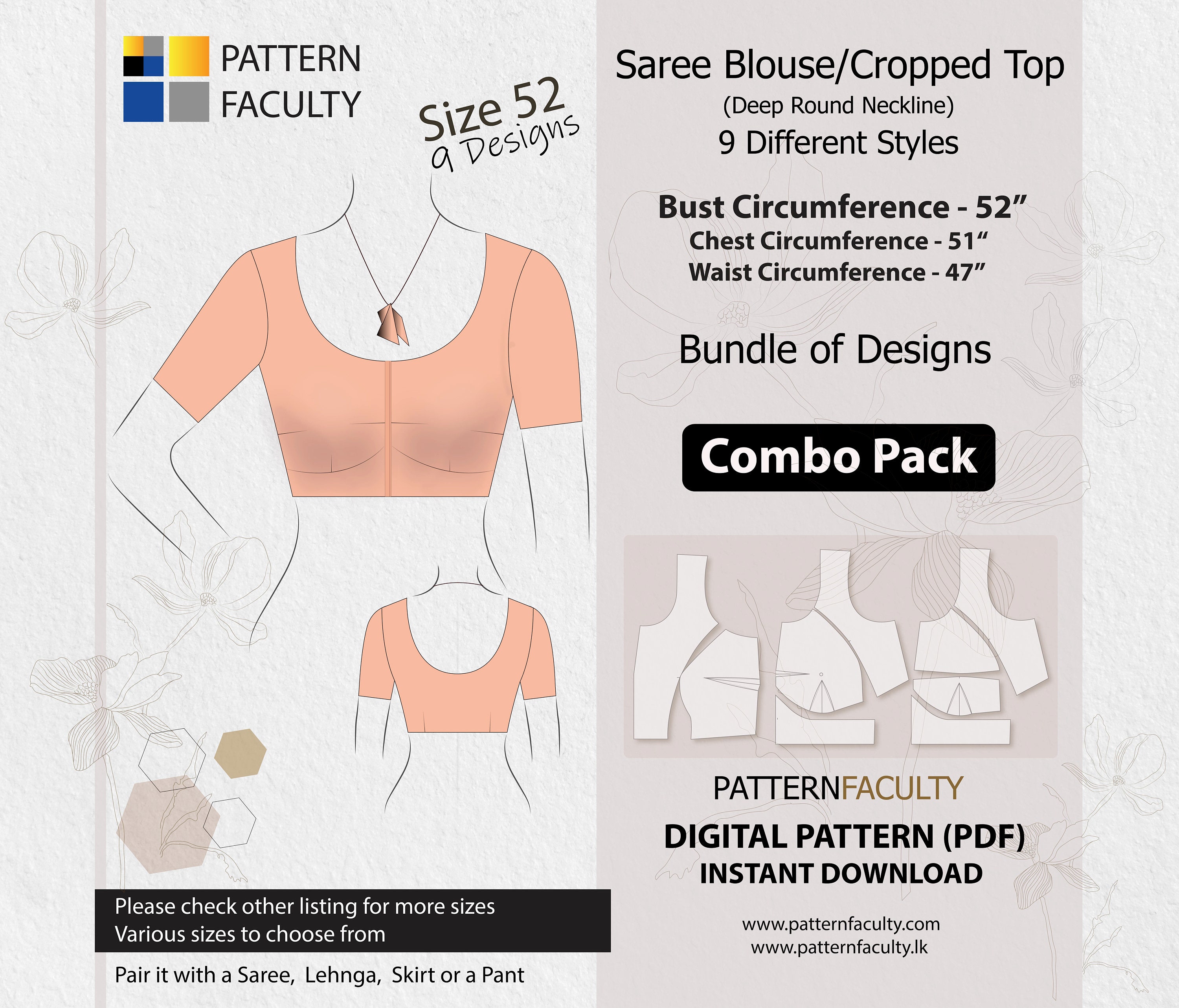 Juliet Sleeve Front Open Deep Neck Blouse | PDF Pattern