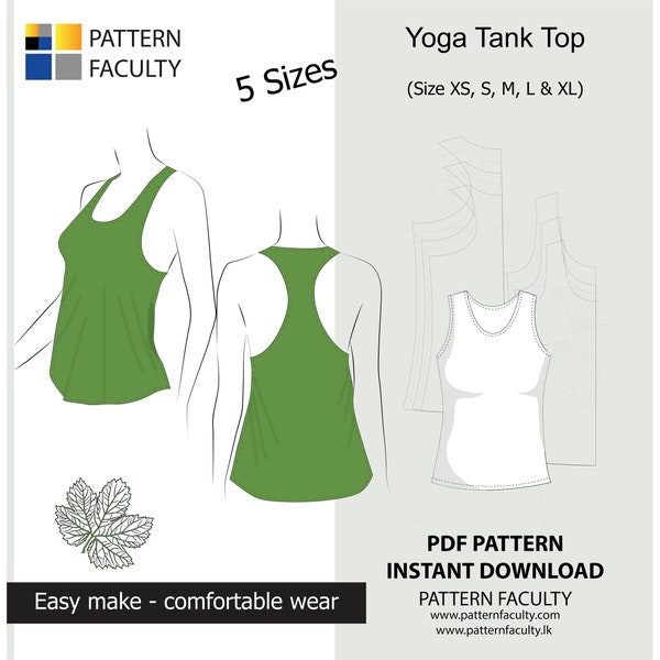 Yoga Tank Top, Patrones PDF para mujer, Patrones Digital PDF, Tank Top, ropa deportiva