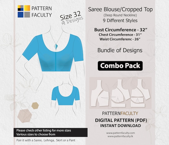 Saree Blouses Round Deep Neckline, PDF Patterns for Size 32 bust  Circumference 32, Digital PDF Patterns, 9 Designs, Best Fitted Blouse. -   Finland