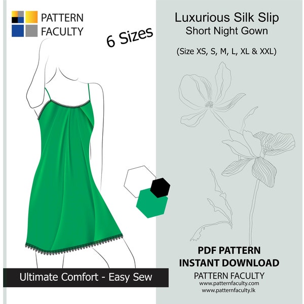 PDF Pattern, Luxurious Silk Slip, Silk Slip (short), Night Gown – short