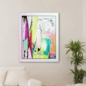 Abstract Acrylic Painting Original, Pink Turquoise Green White Painting, Abstract Art, Modern Original Art, Office Painting
