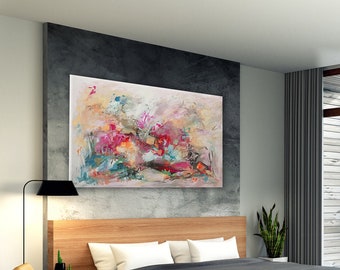 Abstract Canvas Art, Large Original Abstract Painting, Modern Colorful Pink Turquoise Painting, Wall Art Canvas, Gift for home & Office