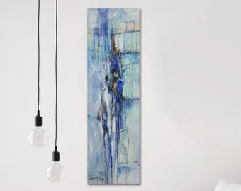 Original Abstract Turquoise Painting, Love Couple Modern Art Canvas
