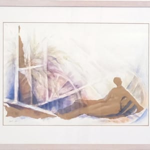 Painting Woman, Abstract Watercolor Art, Figure Painting Original Watercolor Painting, Blue Purple Brown Painting, Figure Watercolor Wallart