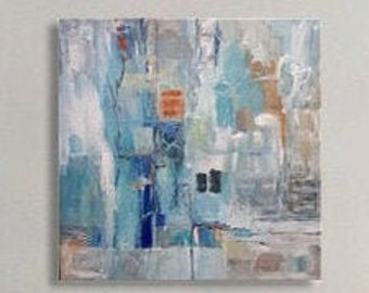 Abstract Painting Original, Blue Acrylic Painting on canvas, Original Abstract Art, Modern Abstract Art, Square Blue Turquoise White