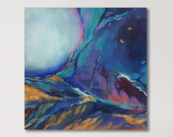 Original Blue Abstract Painting on Canvas, Modern Wall Decor